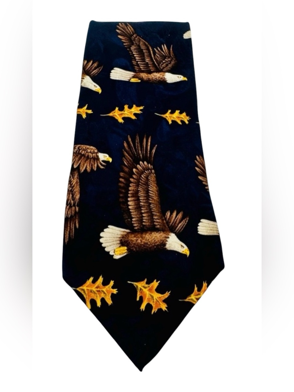 Vintage 1996 Puritan 100% Navy‎ Blue Silk Bald Eagle Neck Tie 58” Patriotic